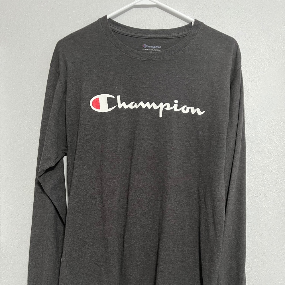 Champion Dark Gray Cotton Blend Logo Long Sleeve T-Shirt Men’s M